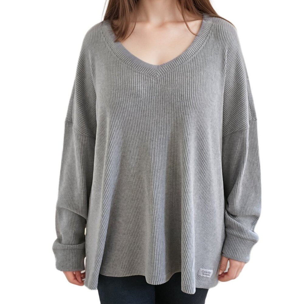 Calvin Klein Performance Women's V-Neck Gray Knit Sweater Plus Size 2X